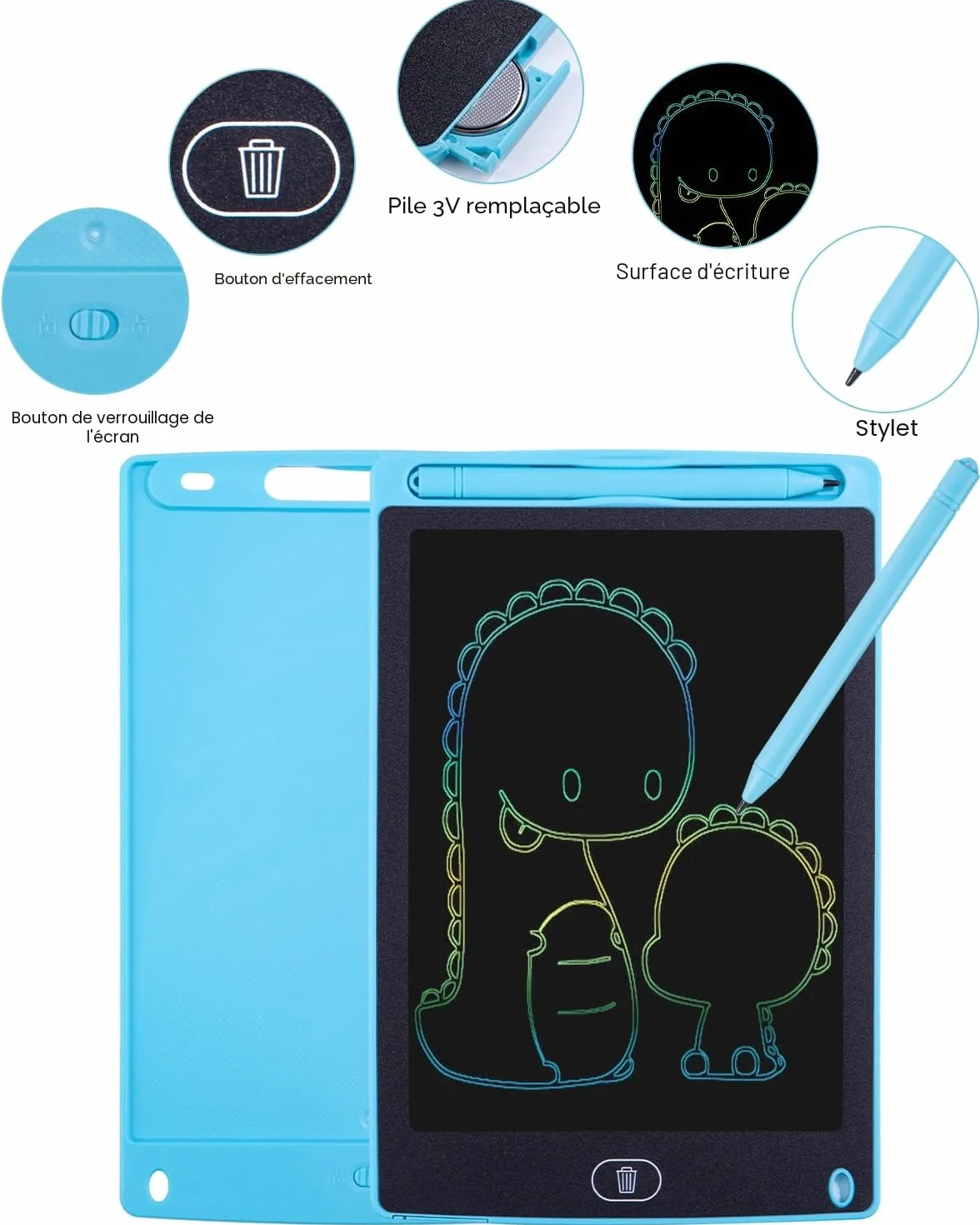Tablette Dessin LCD Magique 8.5 Pouces Doodle Pad avec Bouton Effacement Jouets Enfants Filles Garçons Bleu Rose
