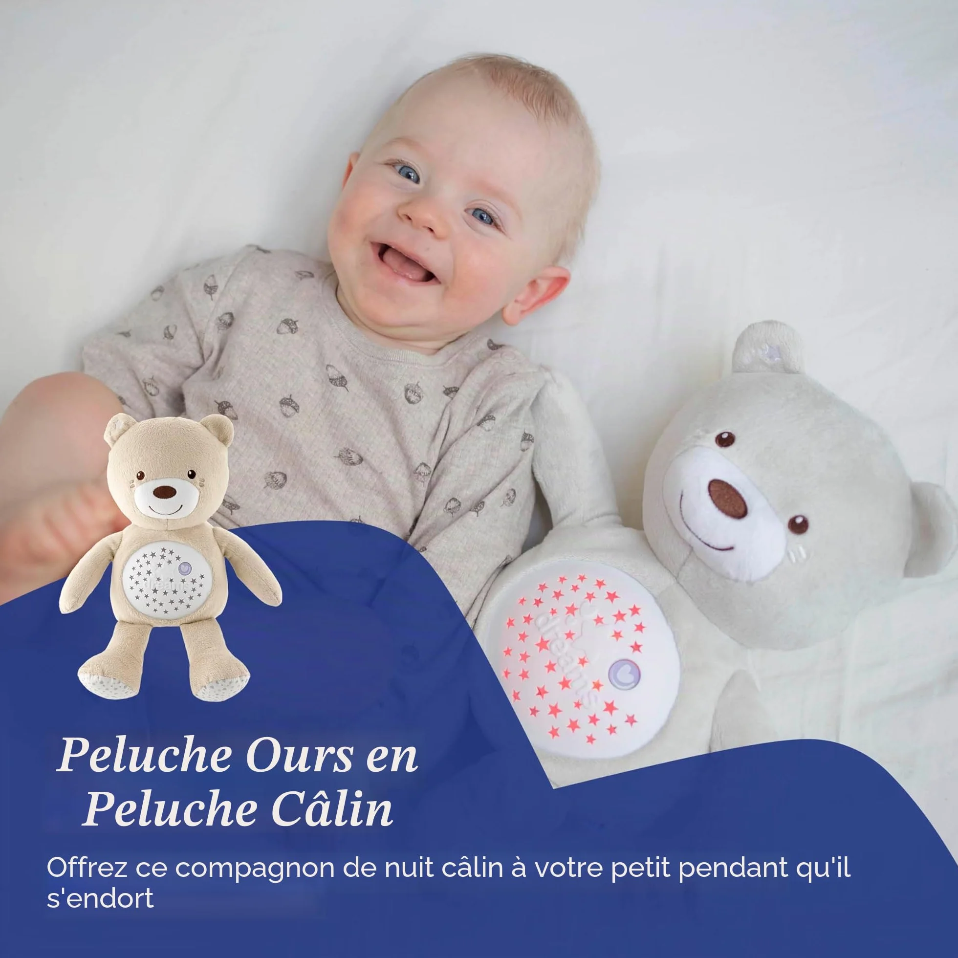 Chicco Ours en peluche Baby Bear First Dreams avec projecteur veilleuse mélodies relaxantes pour bébés 0 mois+