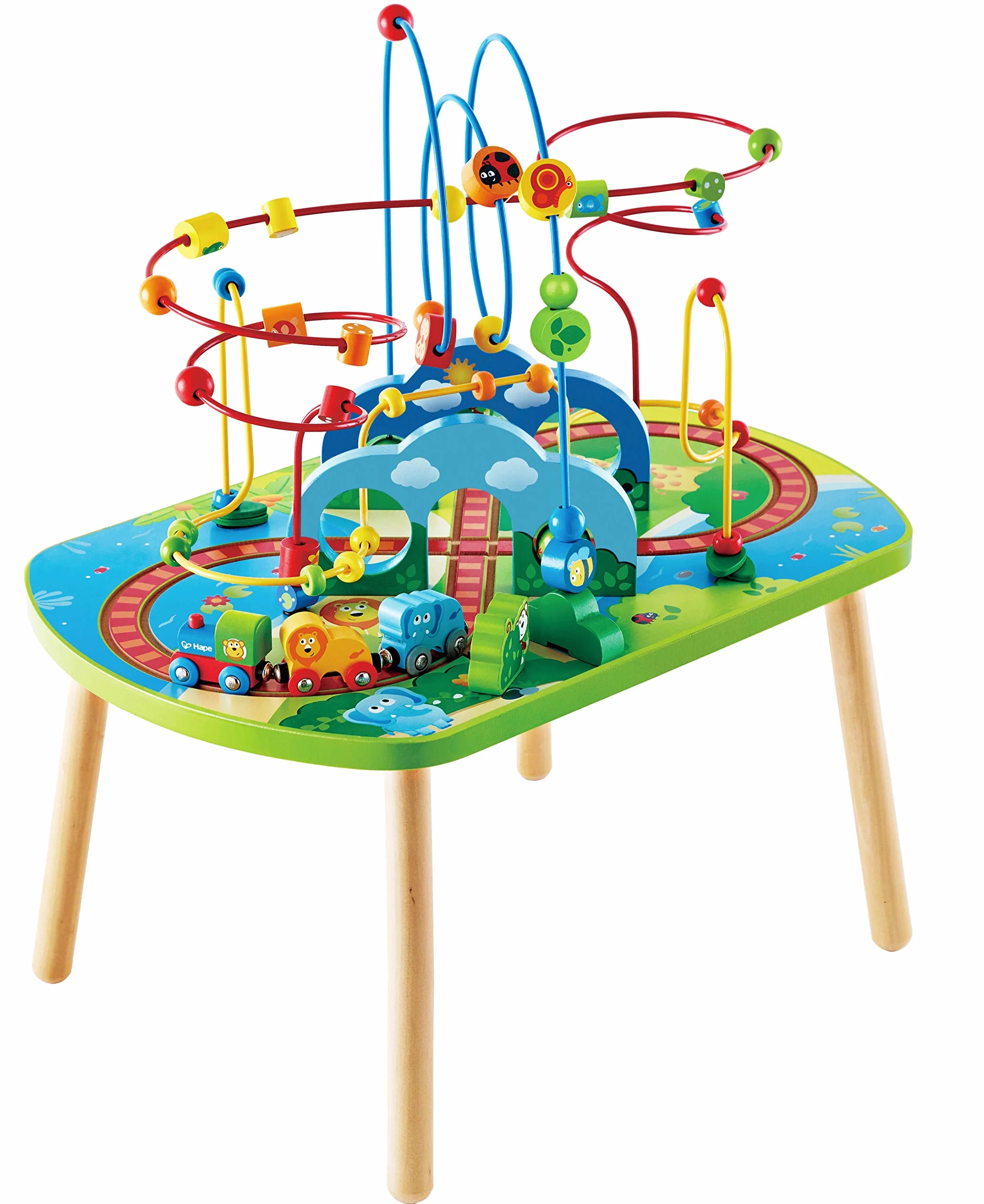 Hape Table d'Activité Bébé en Bois - Centre d'Activité avec Labyrinthe Boulier et Train - Jeu d'Éveil Motricité