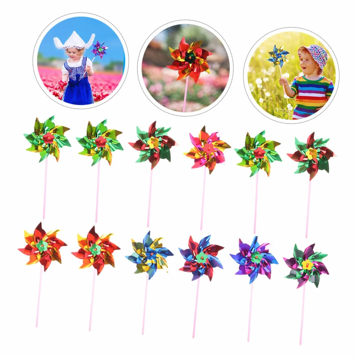 Lot de 20 Jouets Moulin À Vent en Plastique Coloré pour Jardin Extérieur