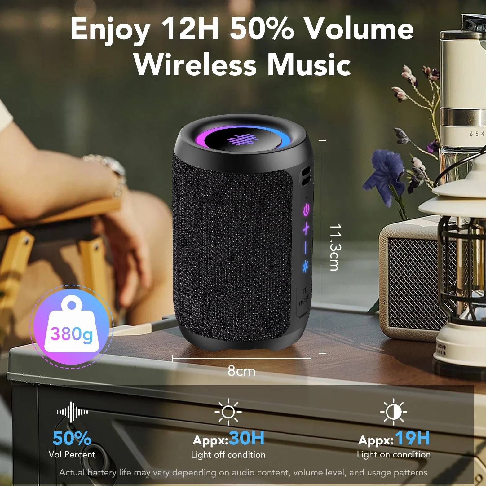 Enceinte Bluetooth 15W Puissante Bluetooth 5.4 IPX7 Autonomie 12 Heures Stéréo Surround Sport Extérieur