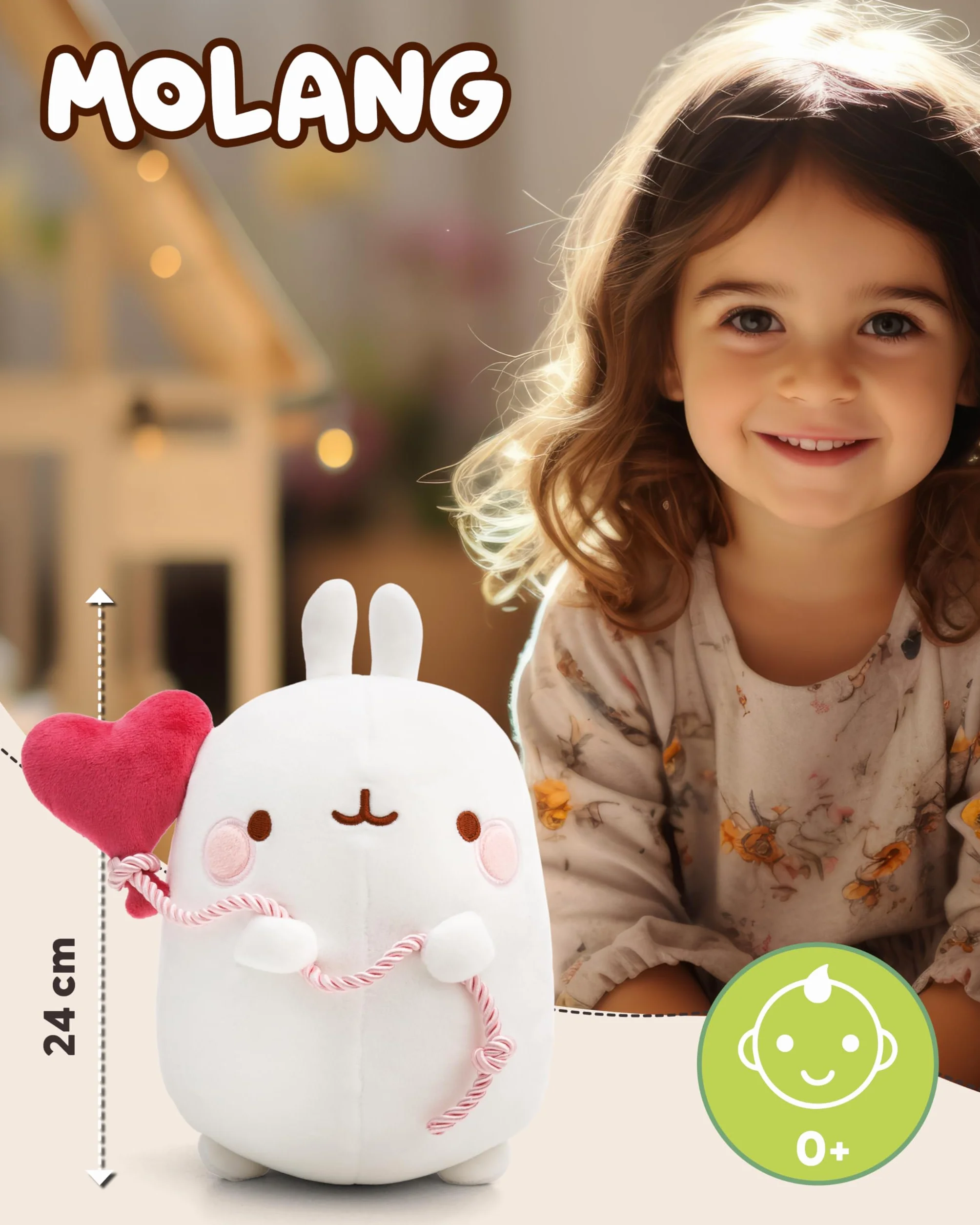 NICI peluche MOLANG avec ballon en forme de cœur 24 cm en boîte cadeau blanc