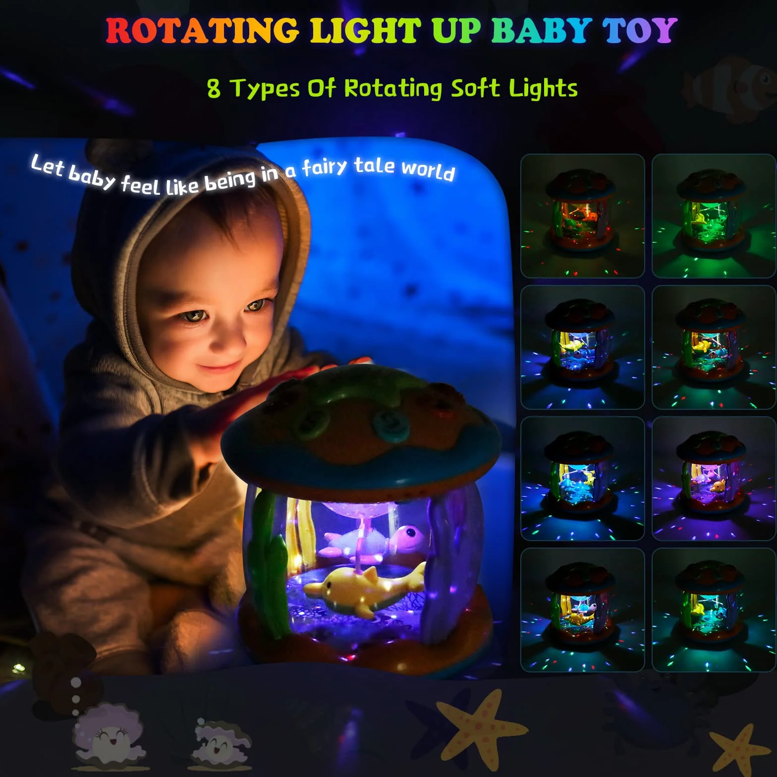 Jouets Musicaux pour Bébé avec Projecteur Tournant, Lumières Multicolores, Cadeau Éducatif pour 1 2 Ans Filles et Garçons