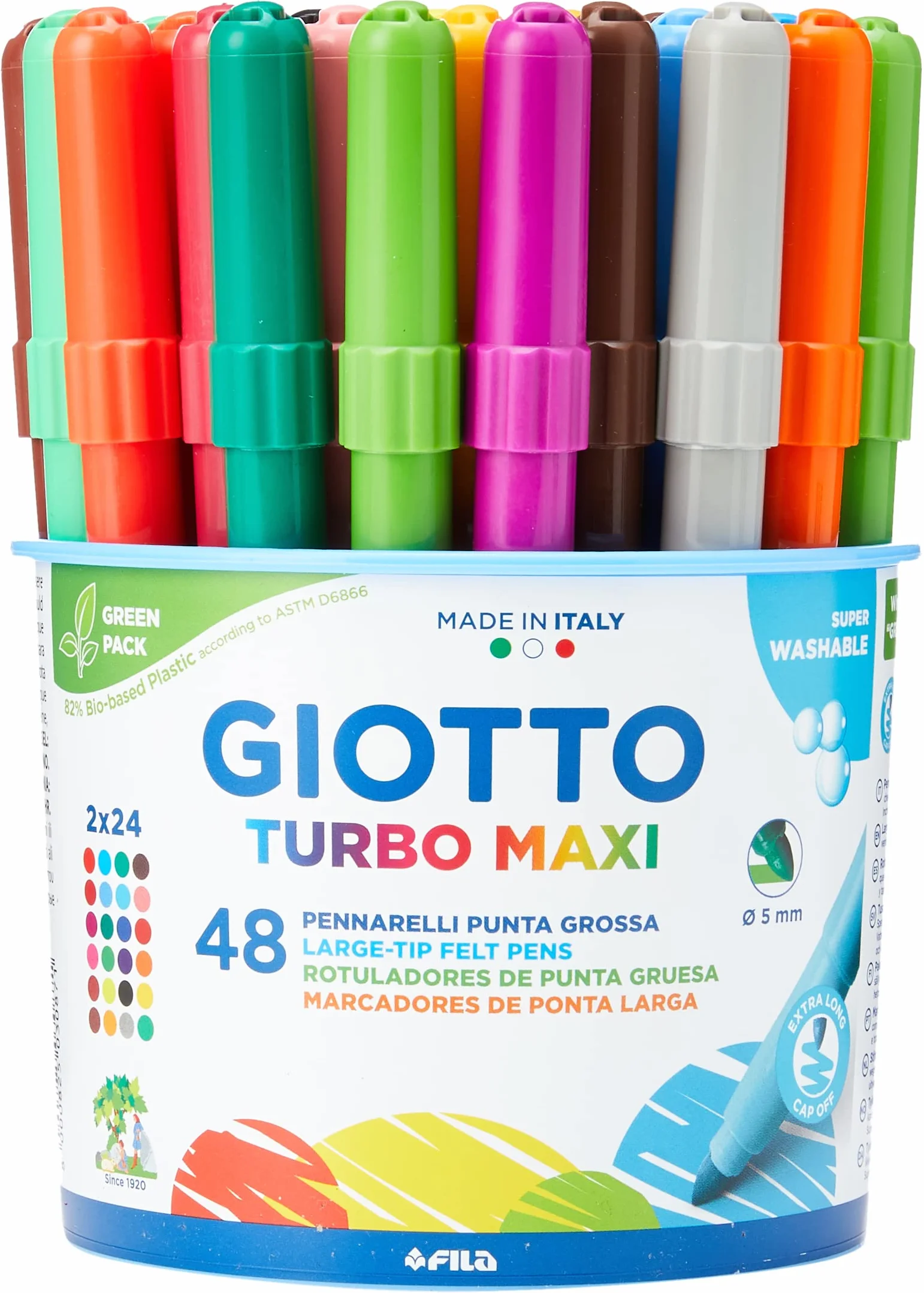 GIOTTO Turbo Maxi 48 feutres pointe large 5 mm super lavables