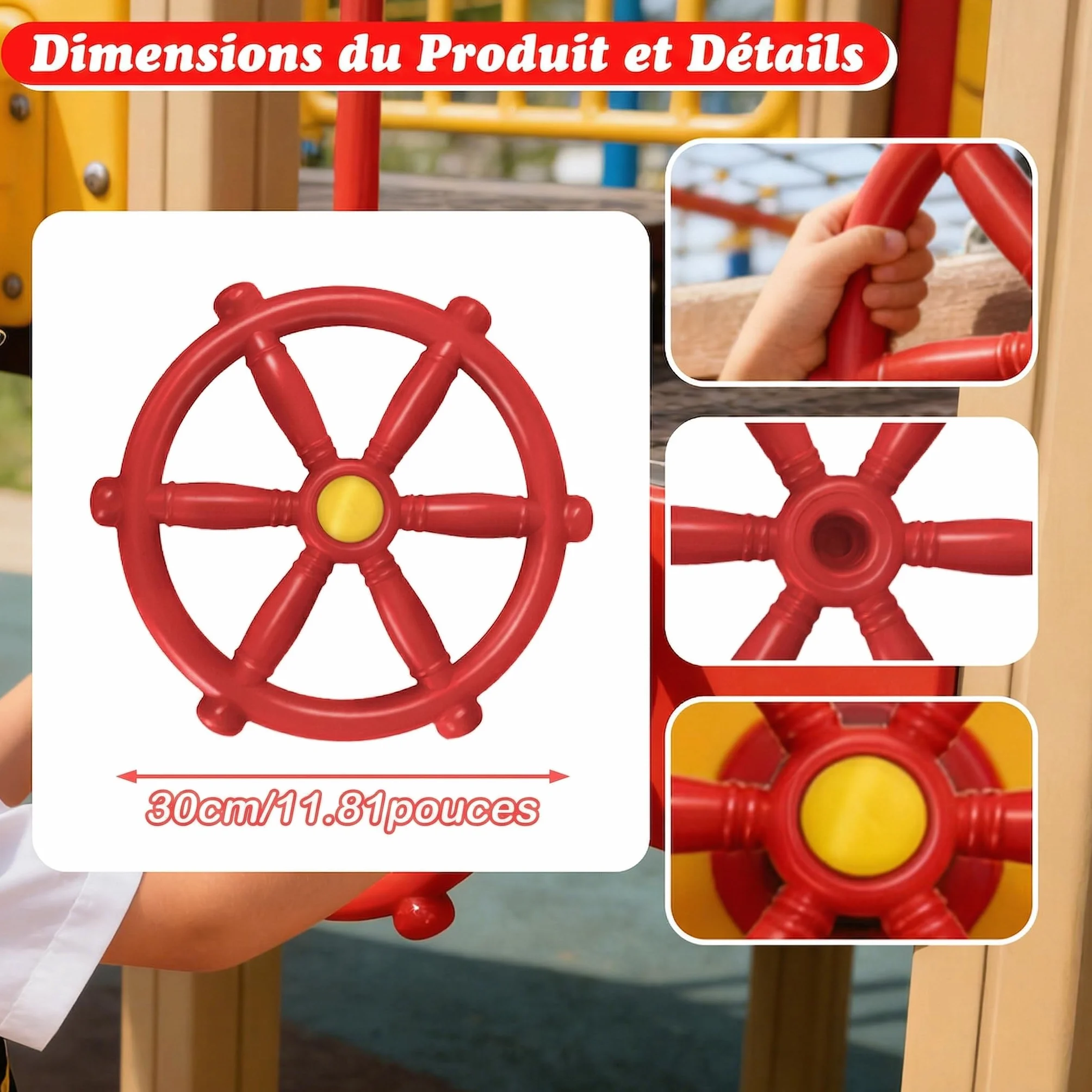 Milageto Volant de Bateau Pirate Jouet de Jardin Accessoires Jeux d'Imagination Rouge