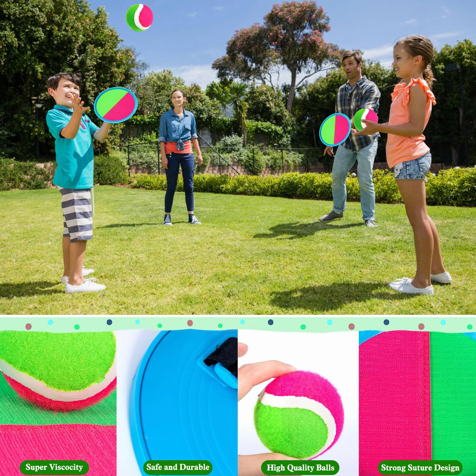 Raquette Scratch Jeux de Plage Enfant Balle Léger 3-6 Ans 4 Disques 4 Balles