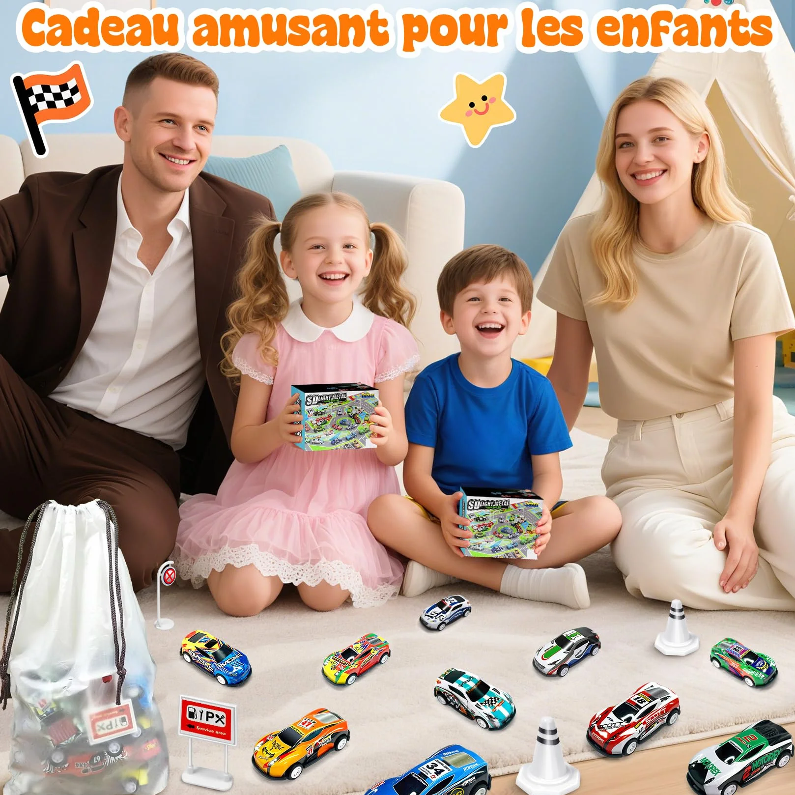 Coffret Petite Voiture Enfant, 10 Voitures Jouets avec Catapulte & Tapis de Jeu, Lot Miniature Métal 1/64, Véhicules à Friction 3-8 Ans