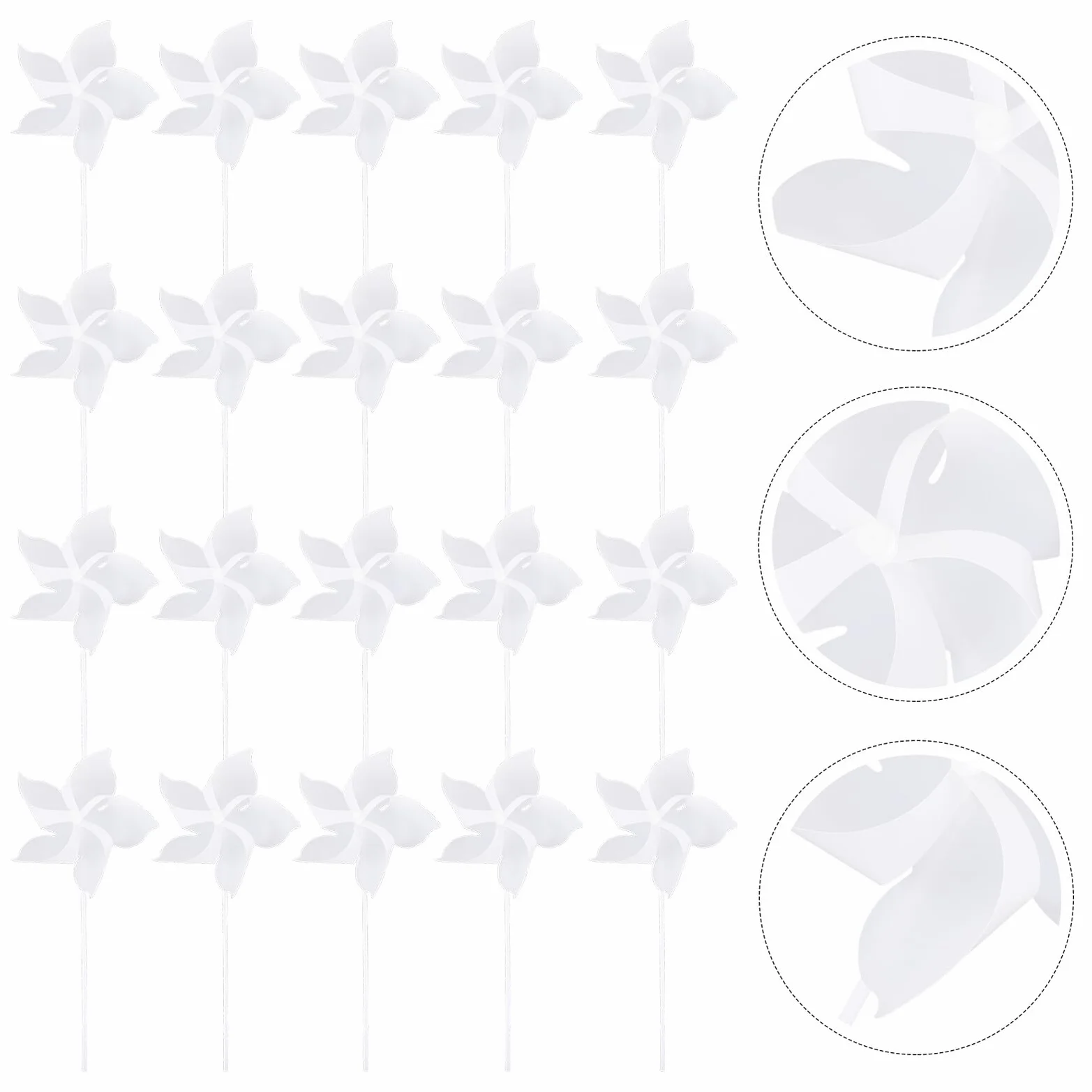 HEMOTON Lot de 24 Moulins à Vent Artisanaux en Plastique Blanc 20 cm, Jouets Créatifs