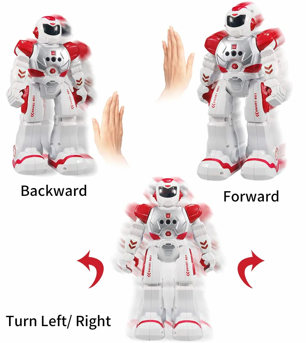 Robot Télécommandé pour Enfants, Robot RC Programmable avec Danse Chant, Contrôle Infrarouge, Détection Geste, Cadeau Noël Garçons Filles (Rouge)