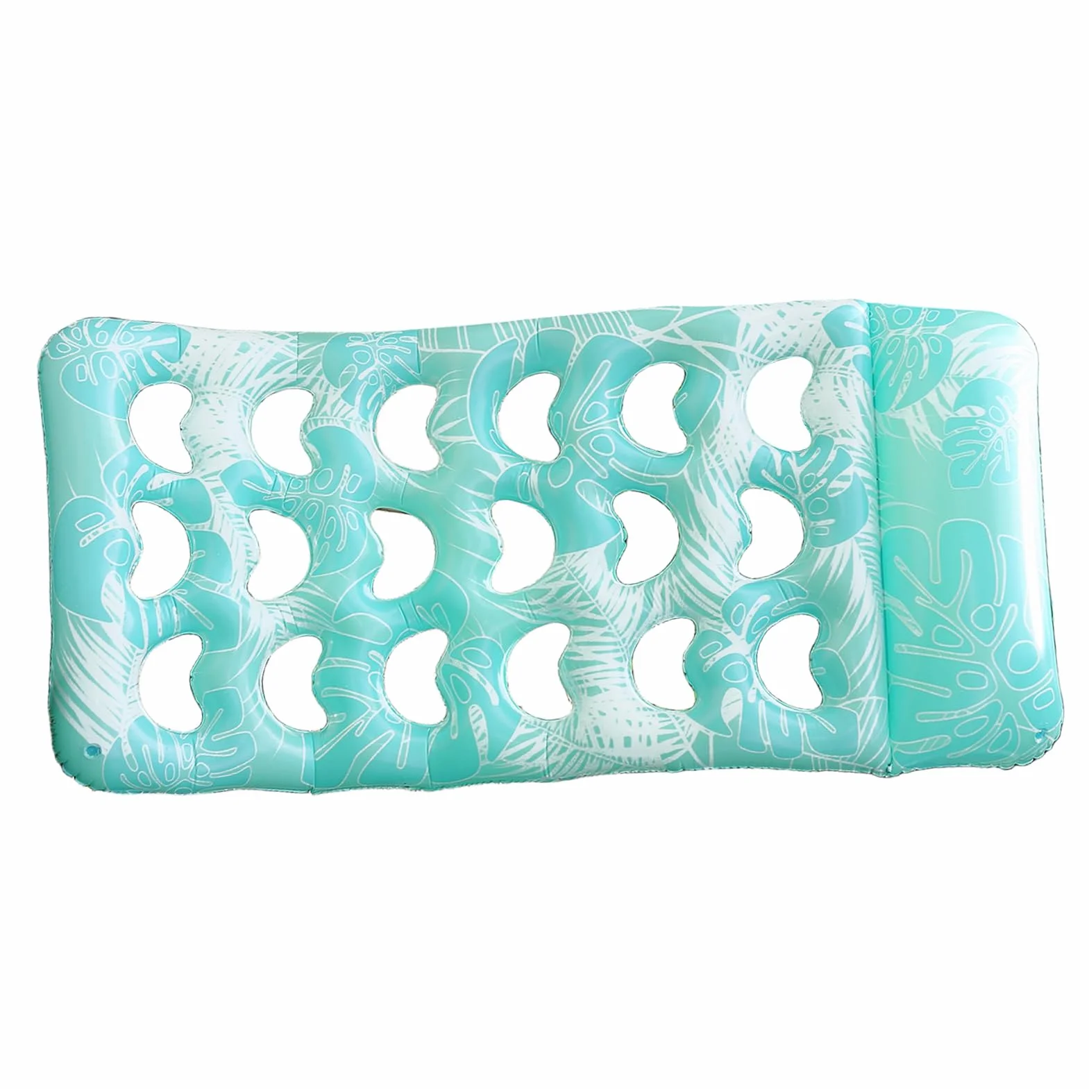 Flotteur De Repos pour Piscine Gonflable avec Tête Intégrée Radeau Imperméable Motif Feuille