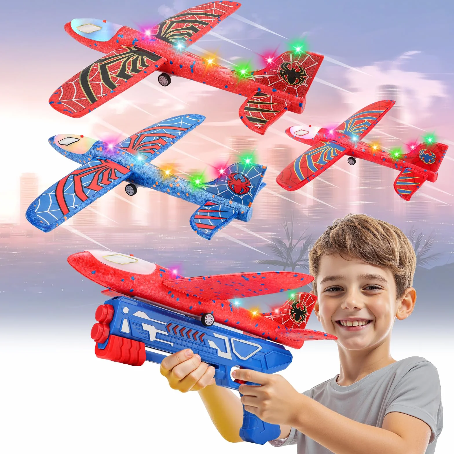 Avion Jouet LED Polystyrene Planeur Mousse avec Pistolet Catapulte pour Enfant 3-10 ans Cadeau Noël