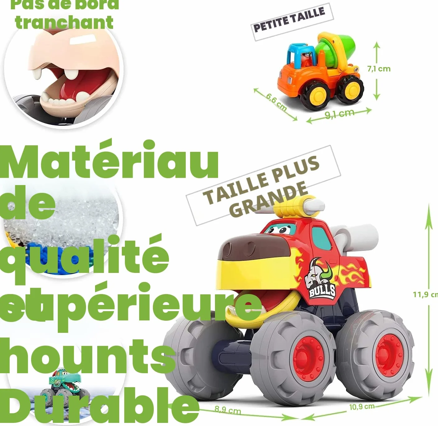 HOLA Lot de 3 Voiture Jouet Bebe 1 an Garcon, Friction Pull Back Monster Truck Animaux