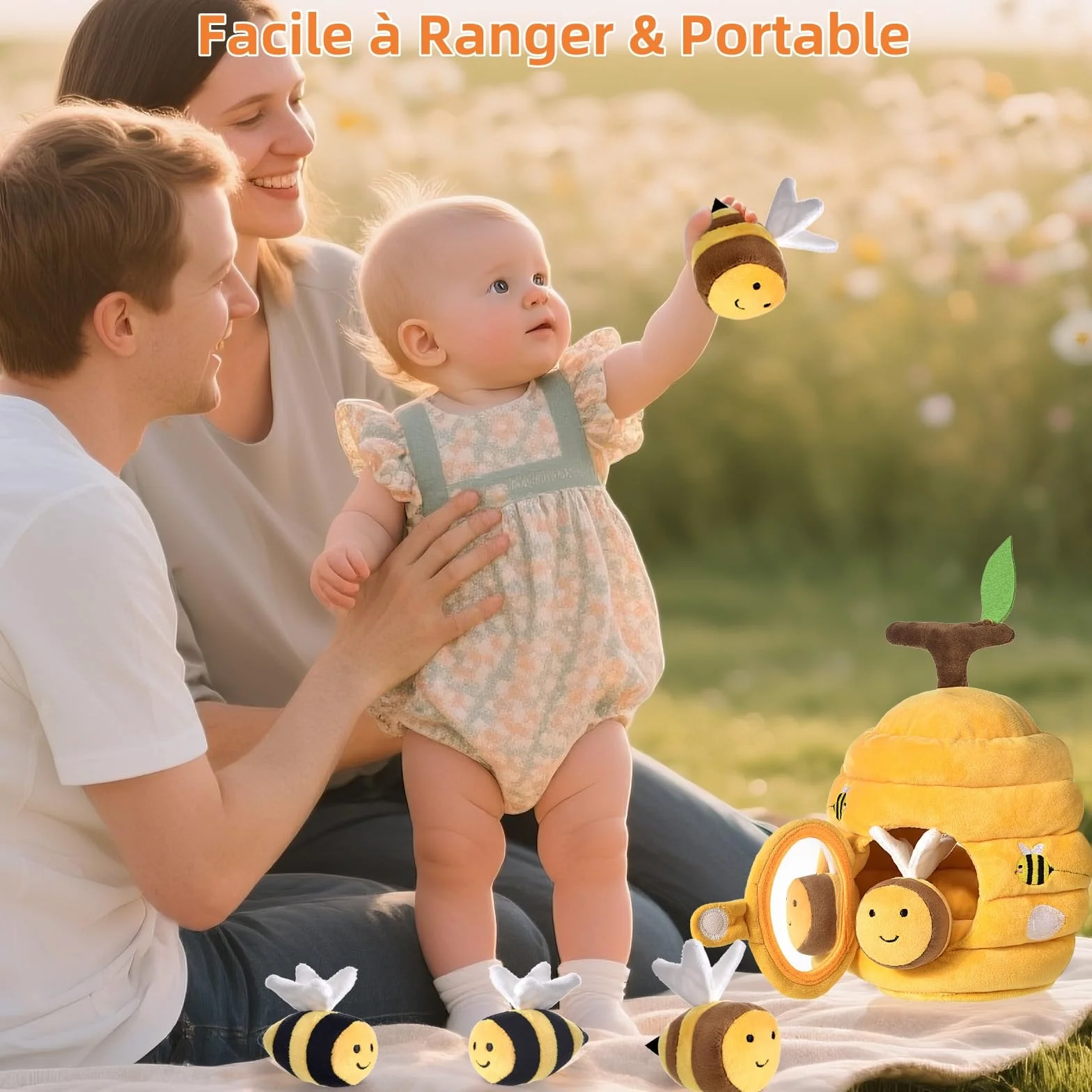 VORENUS Jouet Bebe 6 Mois, 6-en-1 Ruche en Peluche avec 5 Abeilles, Jeux Montessori