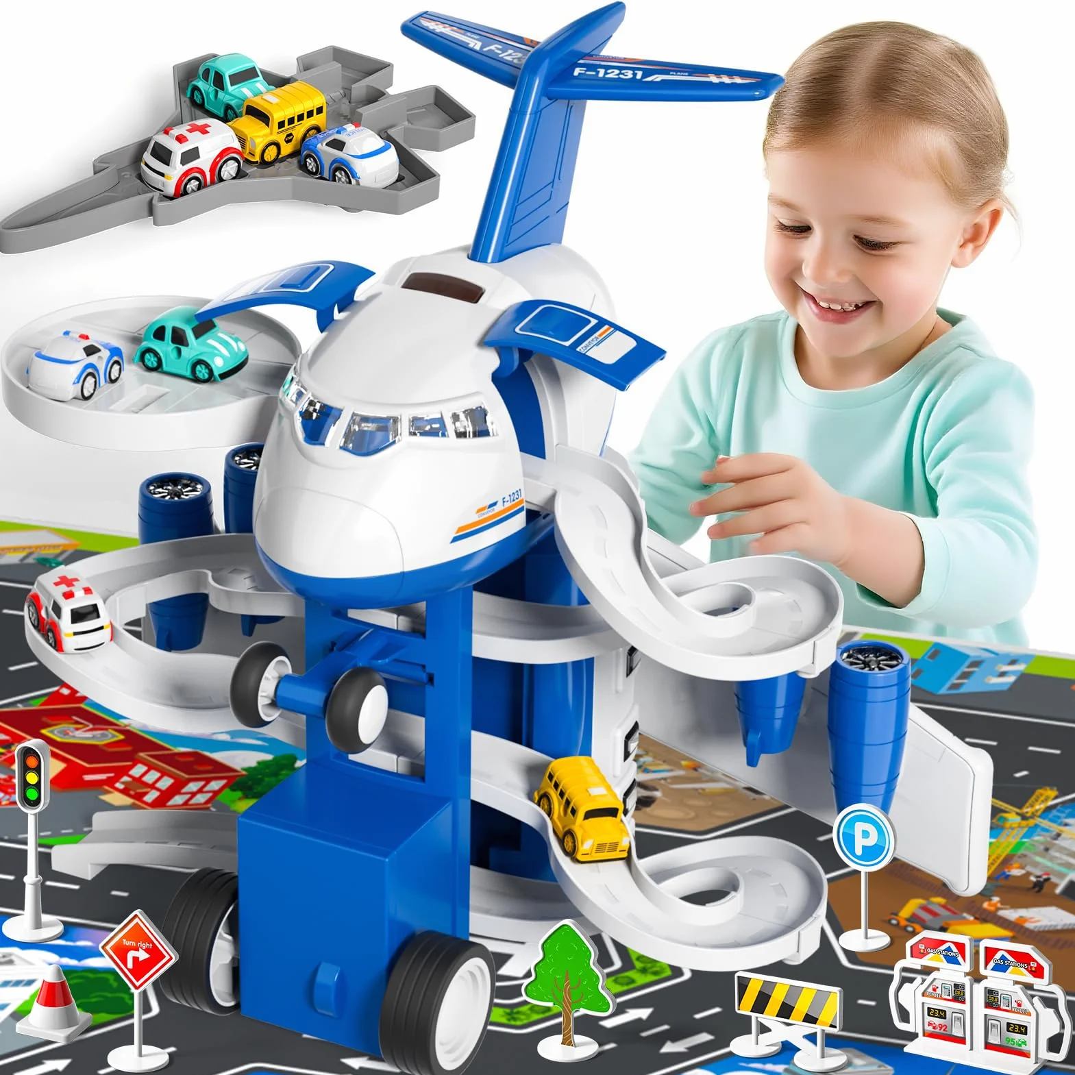 Jouet d'avion voiture de course pour enfants avec effet spray lumières musique roue friction