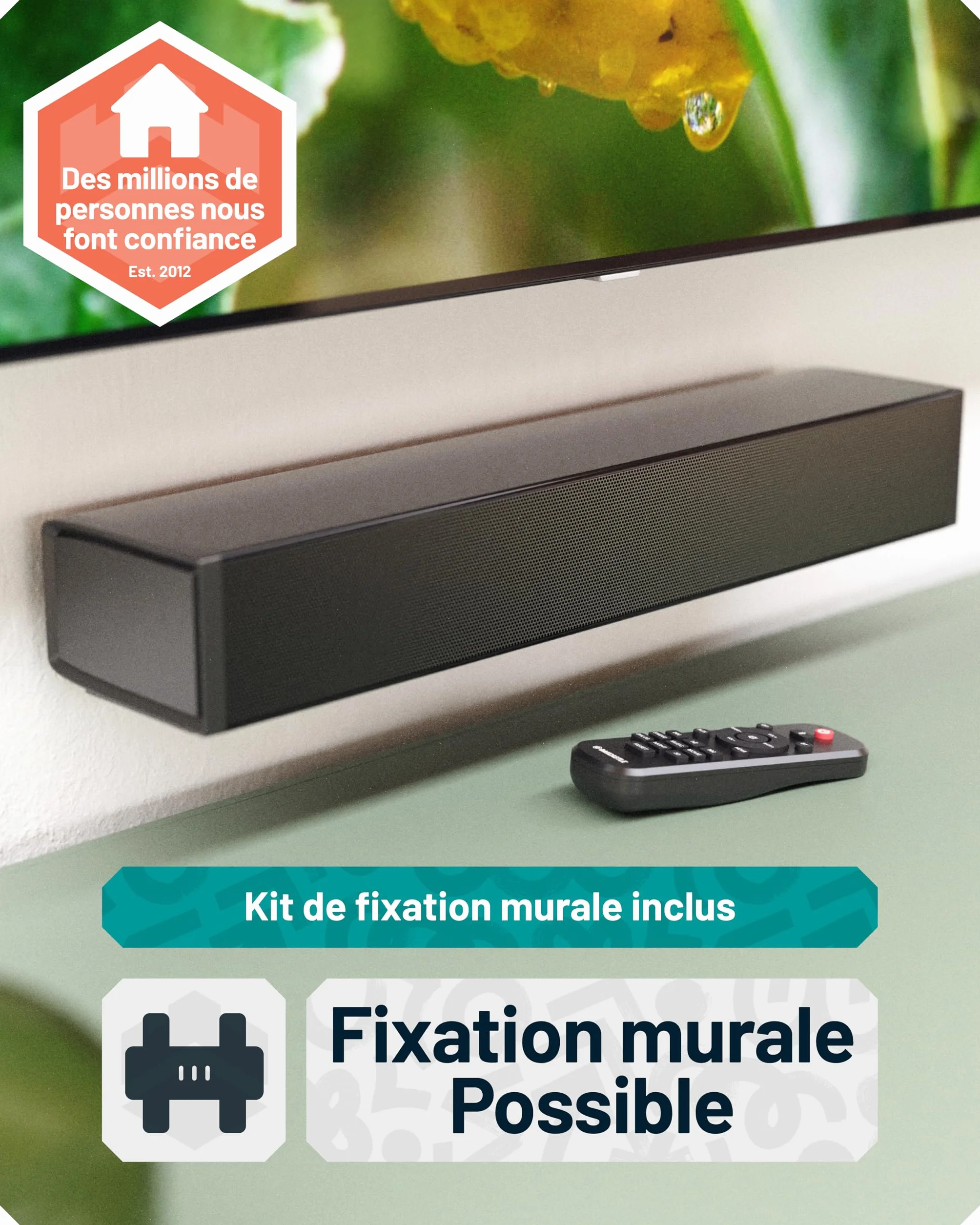 Oakcastle SB40 Barre de Son TV 60W 2.0 Stéréo HDMI Arc AUX Optique 40cm