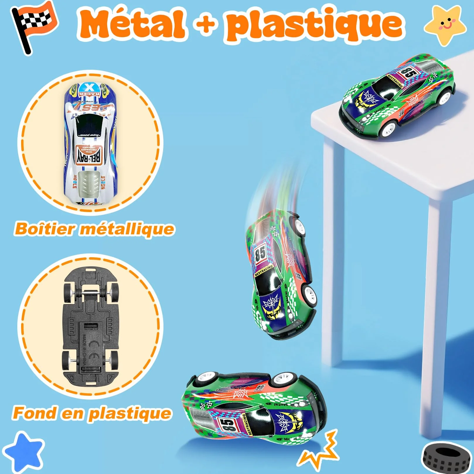 Coffret Petite Voiture Enfant, 10 Voitures Jouets avec Catapulte & Tapis de Jeu, Lot Miniature Métal 1/64, Véhicules à Friction 3-8 Ans