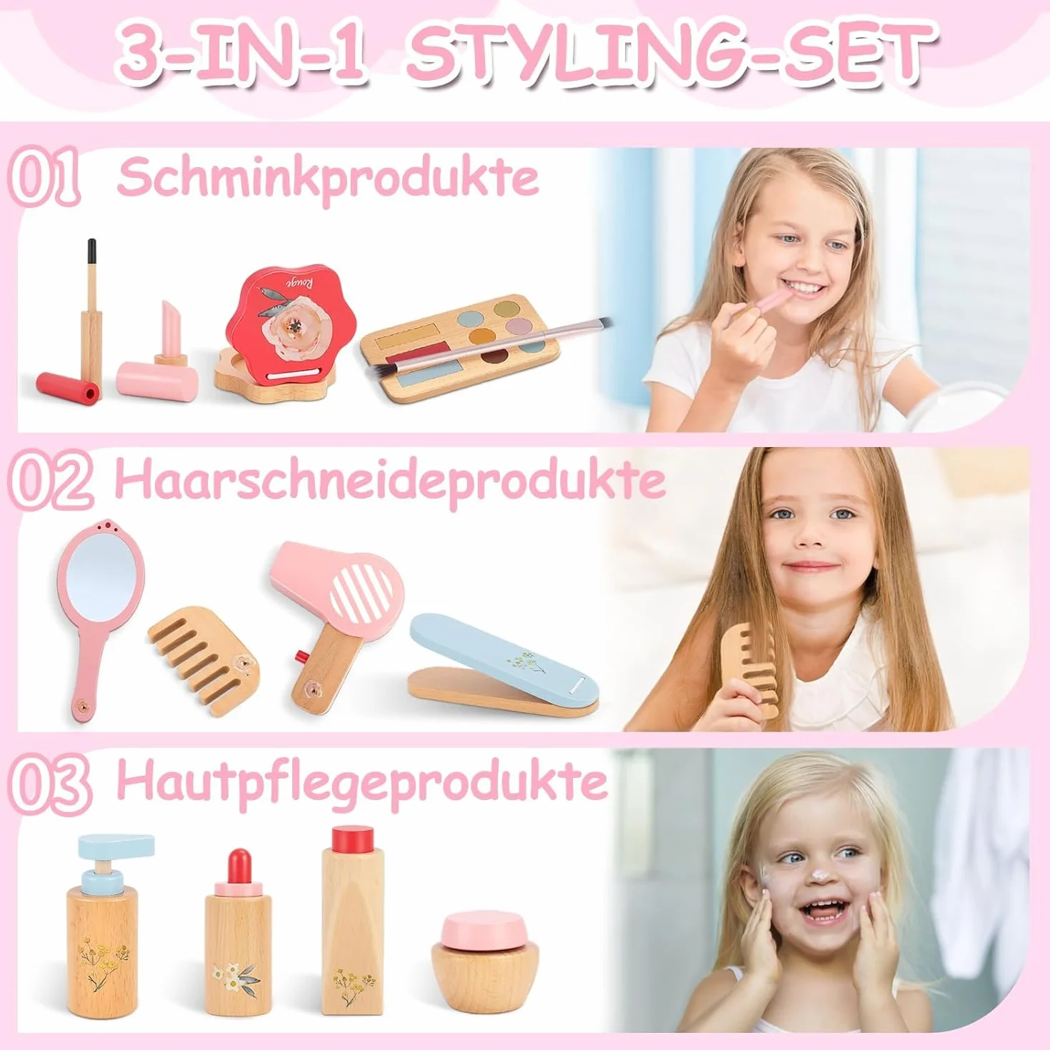 Herefun Coffret Maquillage Enfant 25 Pièces en Bois avec Trousse Maquillage