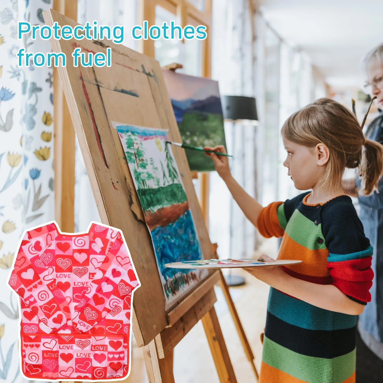 Tablier d'art pour Enfants 3-8 Ans - 2Pcs Blouse Peinture en Nylon Imperméable avec Manches et Poches