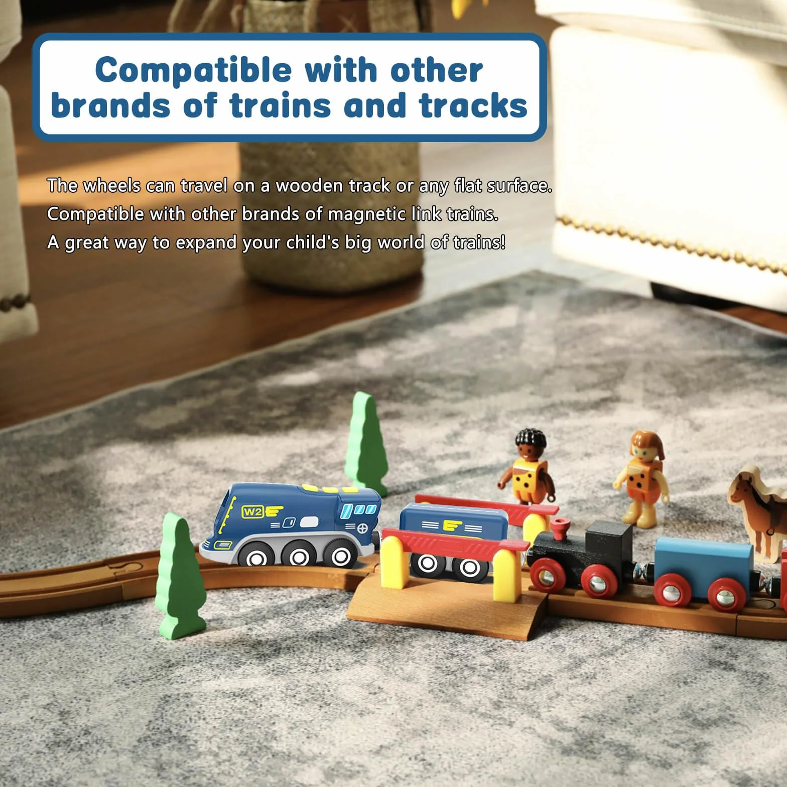 Train à Piles en Bois avec Son et Lumière, Jouet Enfant 3-8 Ans Compatible Thomas Brio