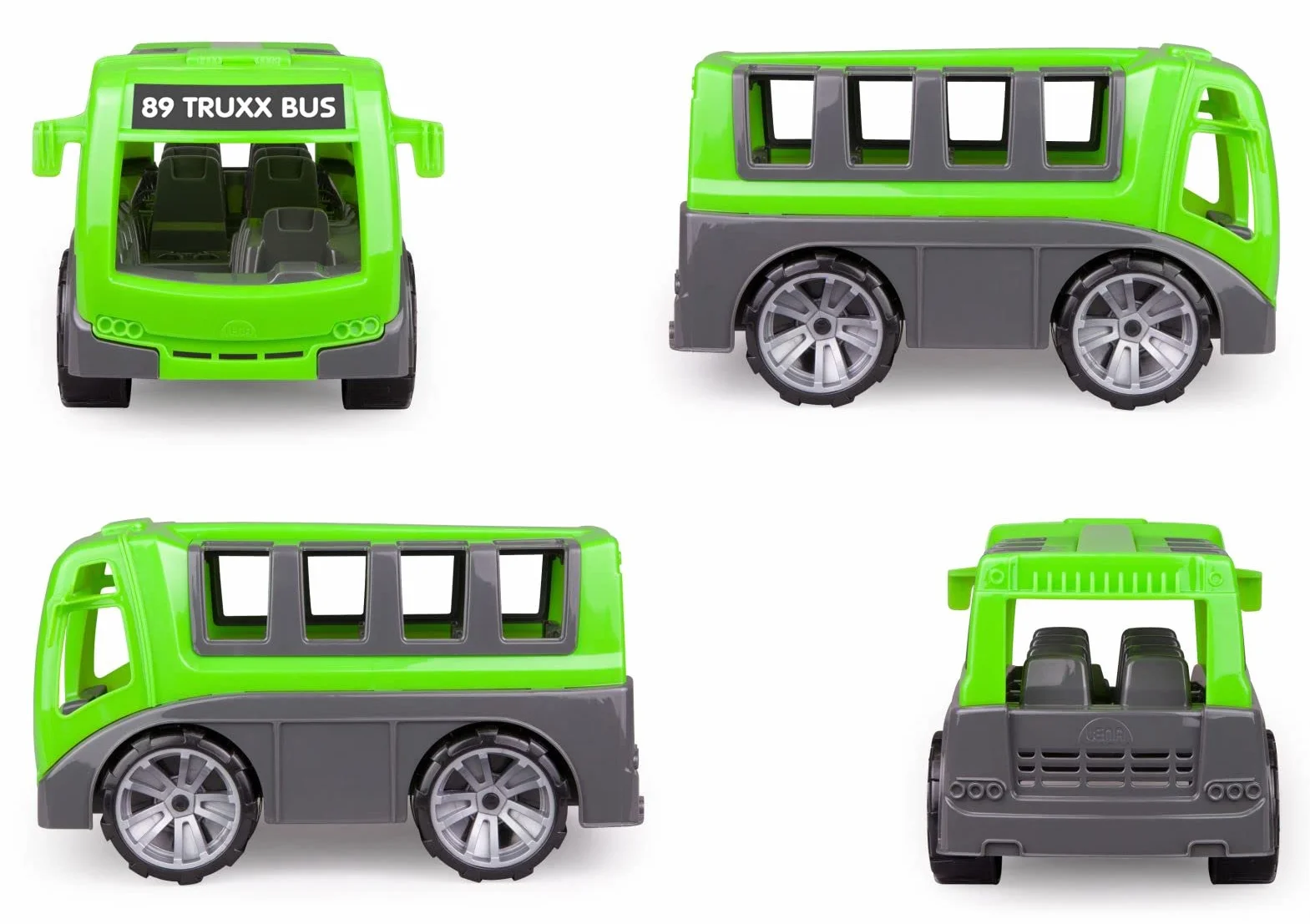 LENA TRUXX Bus, Véhicule de Jeu 27 cm, Set avec Autocar Robuste et 2 Figurines Mobiles, pour Enfants dès 2 Ans, Vert/Gris