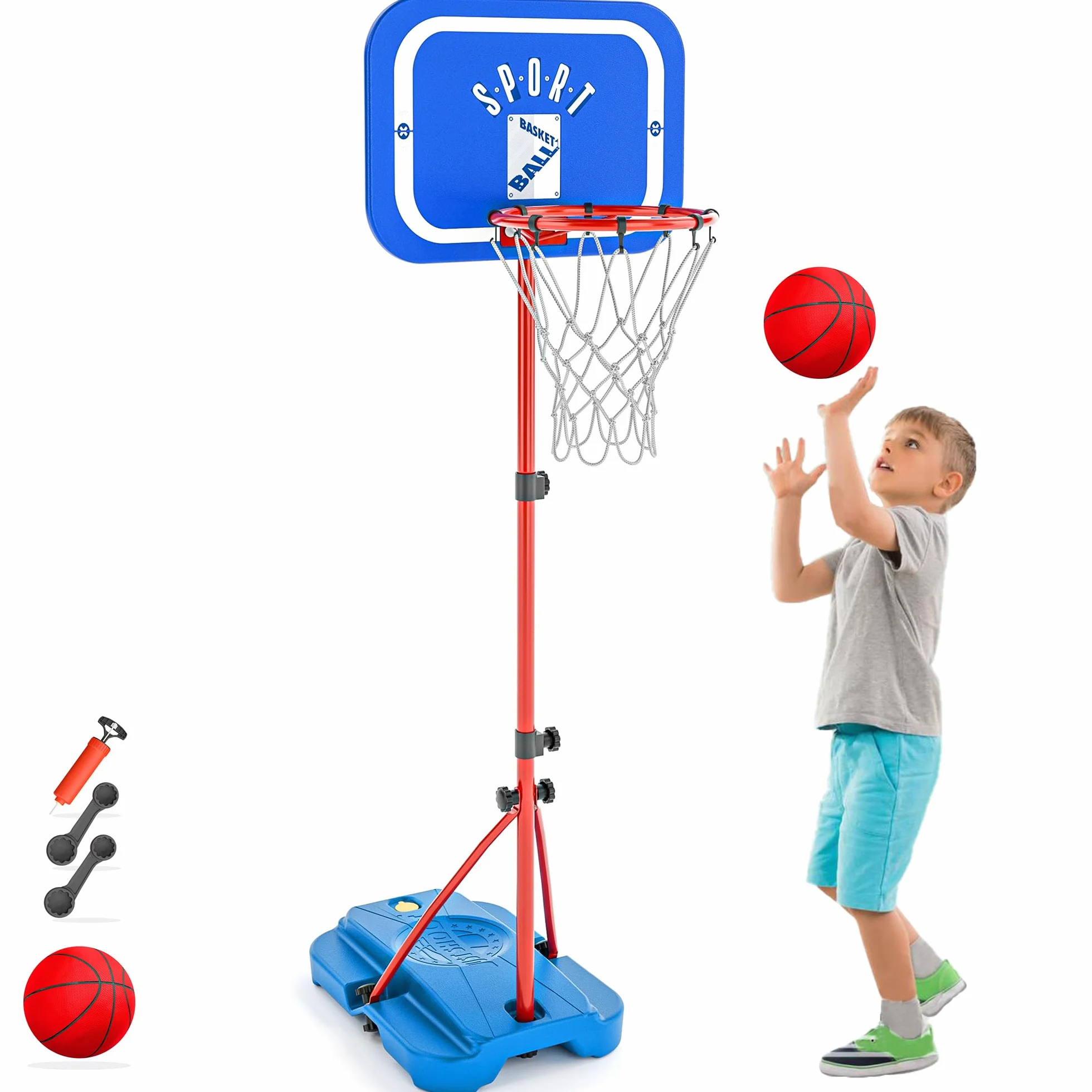 Panier de Basket-Ball avec Support, Hauteur réglable 110-190 cm, Jouet extérieur et intérieur pour Enfants
