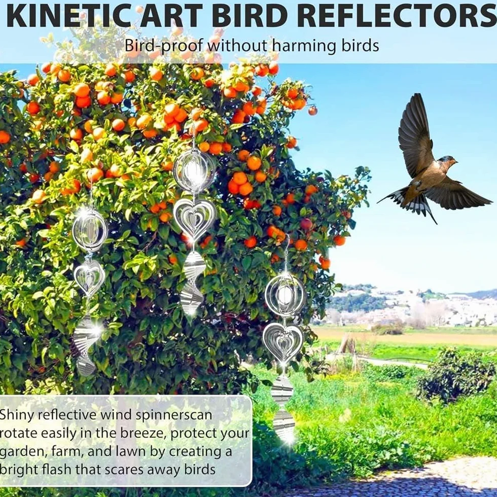 Lot de 3 Disques en Métal pour Effrayer les Oiseaux, Sculptures à Vent 3D, Décoration de Jardin