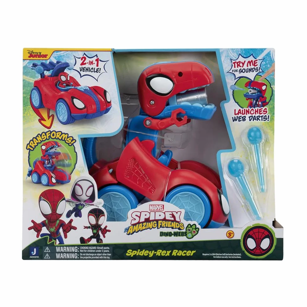 Marvel Spidey and His Amazing Friends Spidey-Rex Racer - Véhicule 20,3 cm avec Sons Transformable en Dinosaure