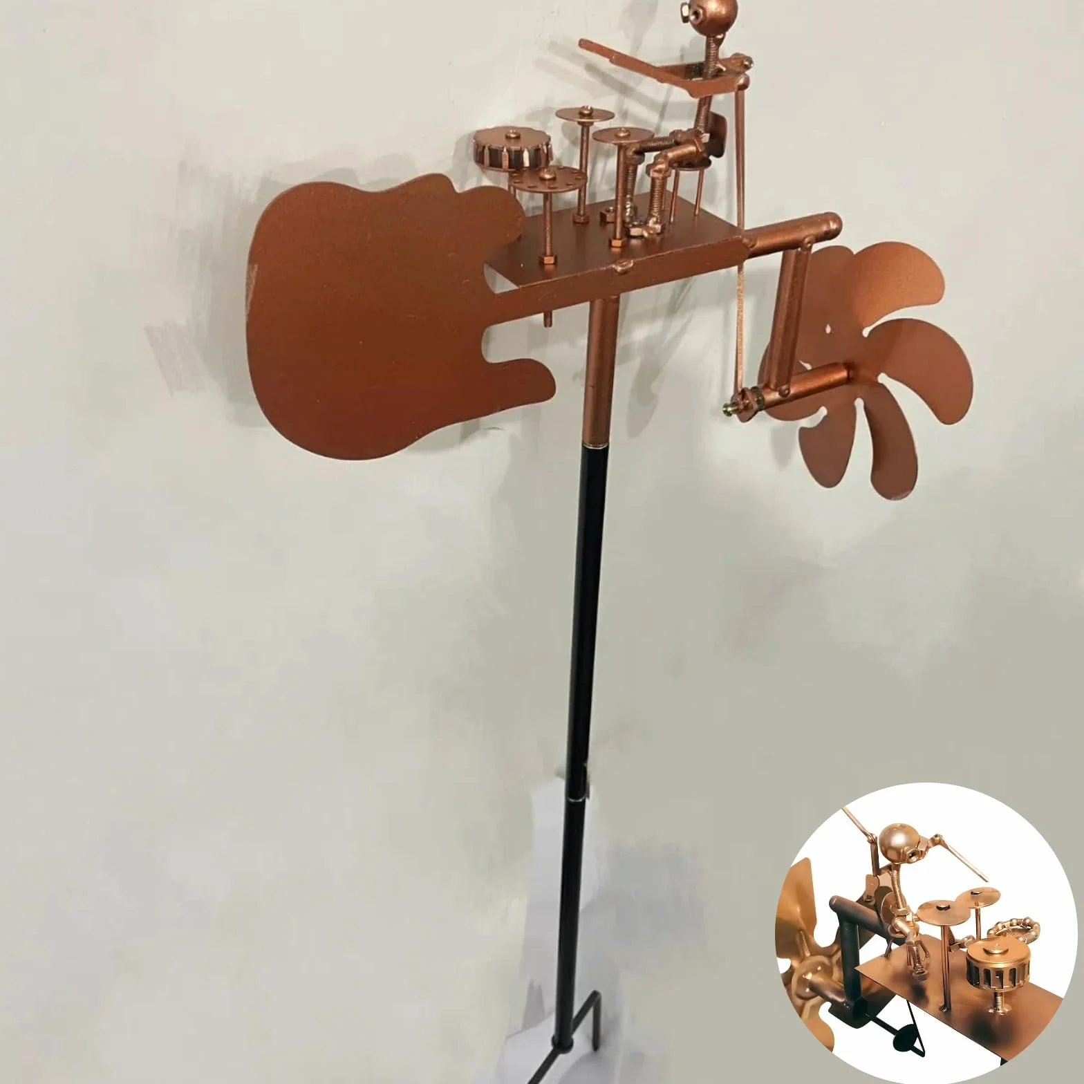 Moulin à vent de batteur en métal - Sculpture pour jardin et extérieur