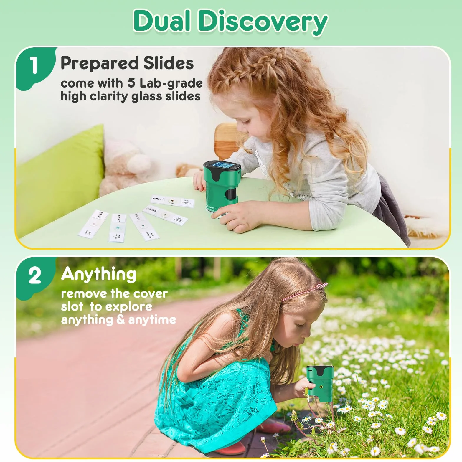 Microscope Enfant Kit Complet Microscopes de Poche Numérique Écran 4K Rechargeable Portable Cadeau Jouets Éducatif 4-12 Ans Carte 32Go Coffret EVA Lames Préparées