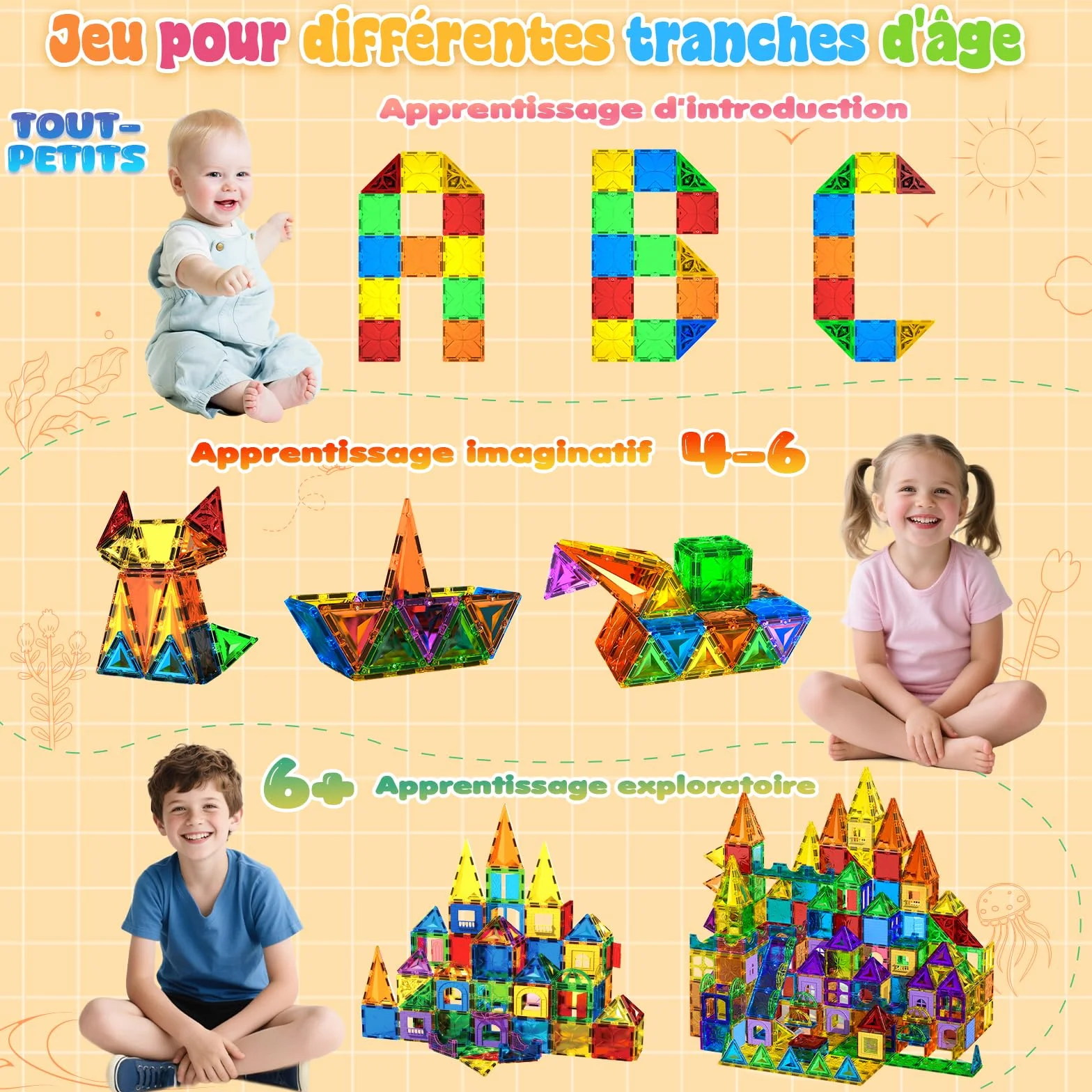 Magneverse 123 Pièces Bloc de Construction Magnétique Jeu de Tiles Magnétiques Jouet Éducatif STEM