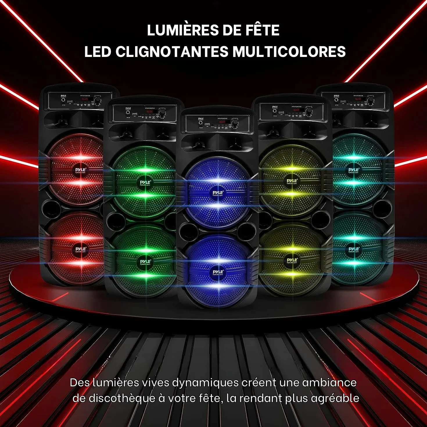 Pyle Enceinte Bluetooth Portable Extérieure 600 W Haut Parleur Sono Double Caisson de Basses Tweeter