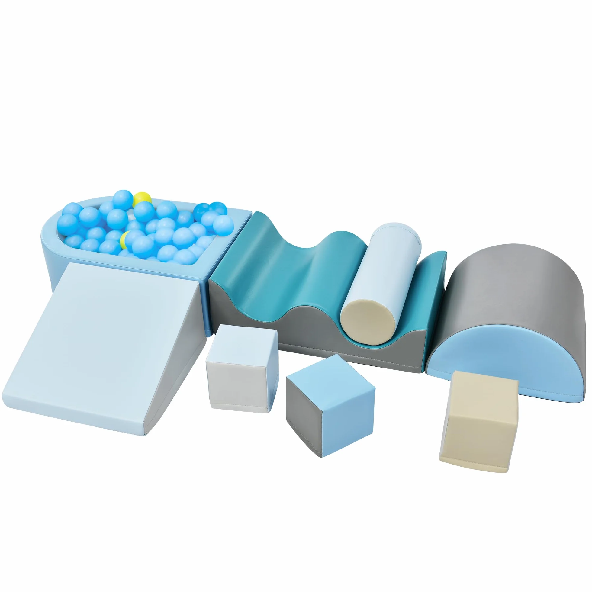 Parcours Motricité Bébé 6 Blocs Mousse Modulables Grimper Glisser Ramper Jouet Éveil Sensoriel Bleu 60x50x40