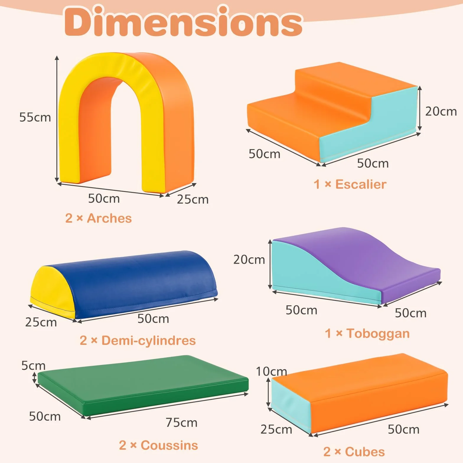 COSTWAY Module Motricité Bébé avec Toboggan & Escalier, Parcours Motricité en Mousse, Jouets Éducatifs Orange