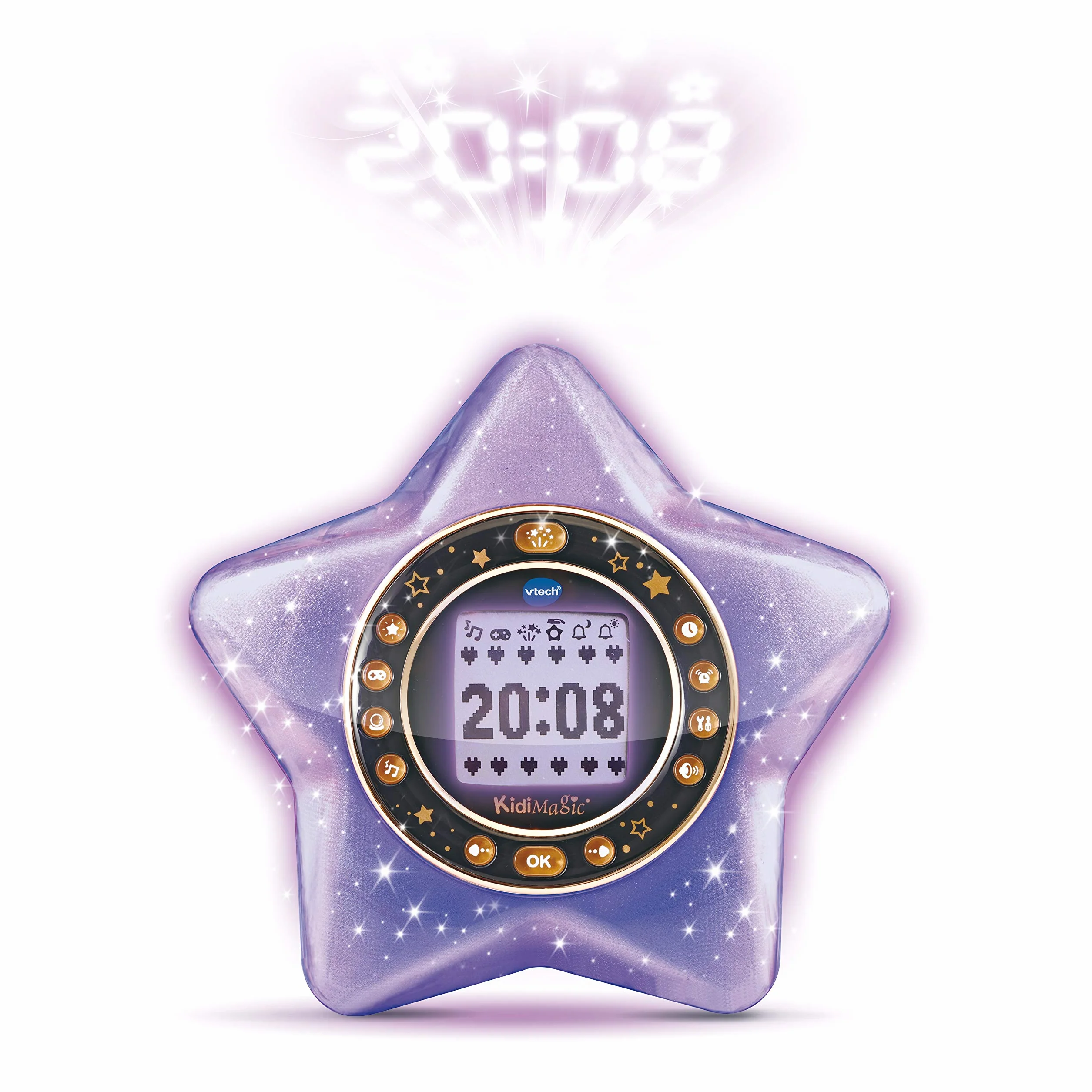 VTech KidiMagic Starlight Violet Radio Réveil Enfant 9 en 1 Étoile Effets Lumineux Projection Heure Plafond Enceinte Jeux Cadeau 6-12 Ans Français