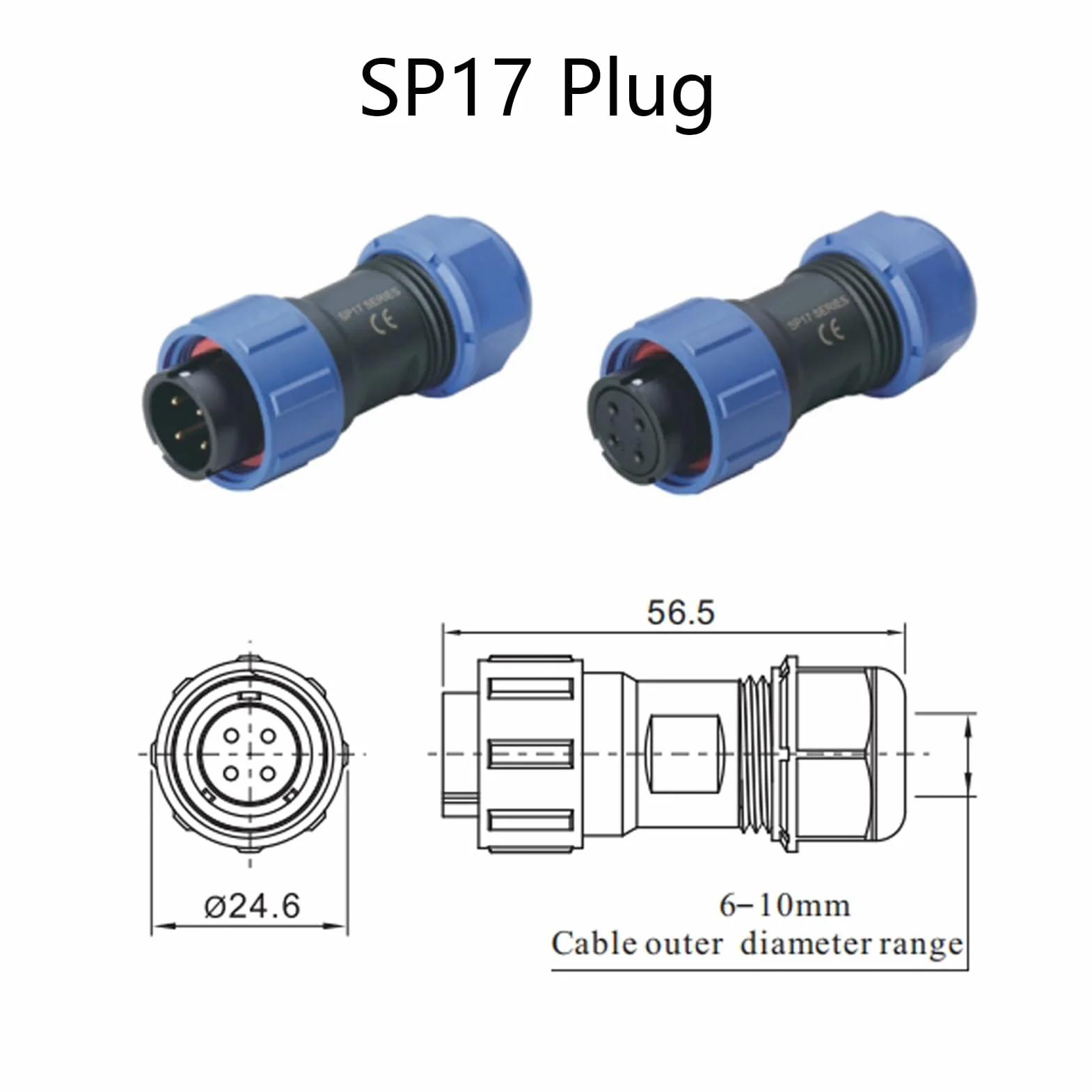 Connecteur Aviation Plug SP17 2 Broches IP68 500V 10A sans Soudure étanche Anti-poussière