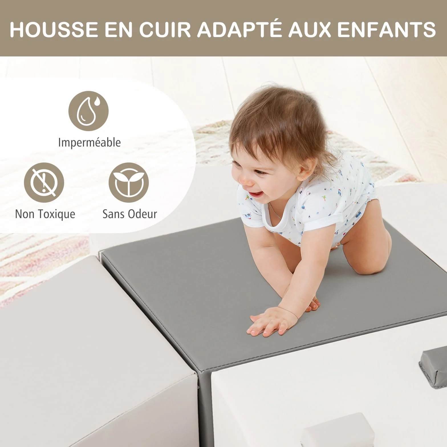 DREAMADE Parcours de Motricité Bebe en Mousse EPE, Bloc de Construction avec Housse, Jeux d’Escalade pour Enfants 1+ an (Gris)
