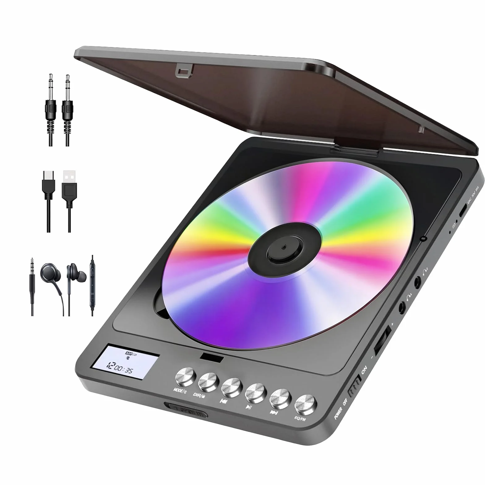 CCHKFEI Lecteur CD Portable Bluetooth Rechargeable Transmetteur FM Antichoc Double Prise Casque 3.5mm