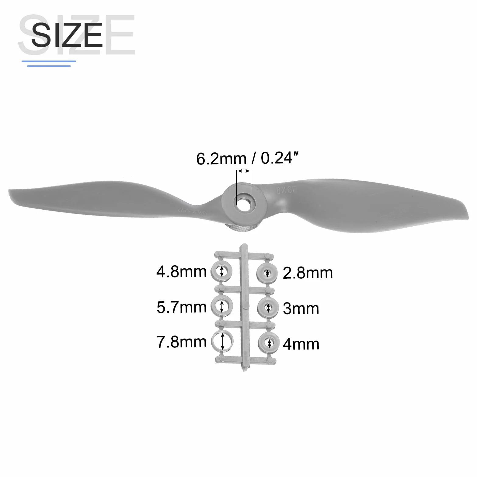 QUARKZMAN 3 Pièces 12x6 Pouces Hélice RC 2 Pales Gris avec Bagues d'Adaptation pour Avion RC