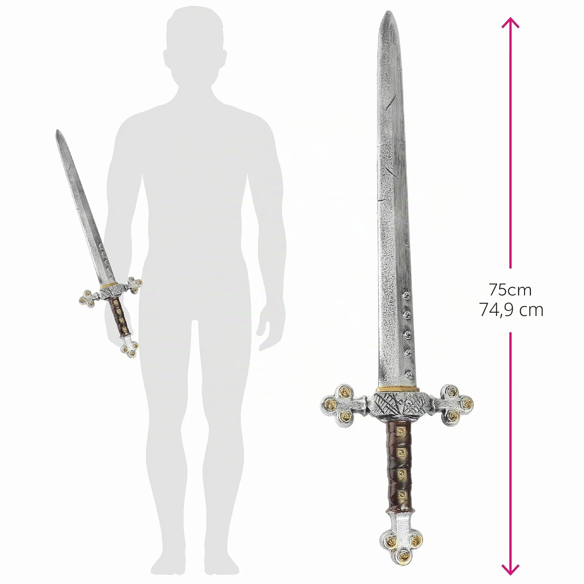Épée de gladiateur pour adultes Lot de 2 75 cm plastique déguisement guerrier viking romain barbare