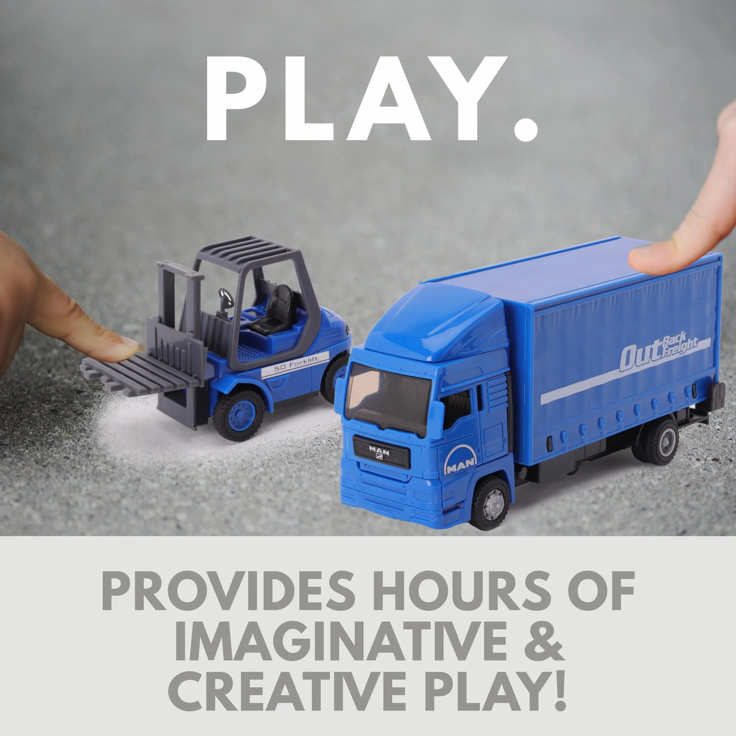 Toyland Coffret Load & Go Camion Man Chariot élévateur Palette 15cm 1:48 Construction Métal Plastique 3 Ans Bleu