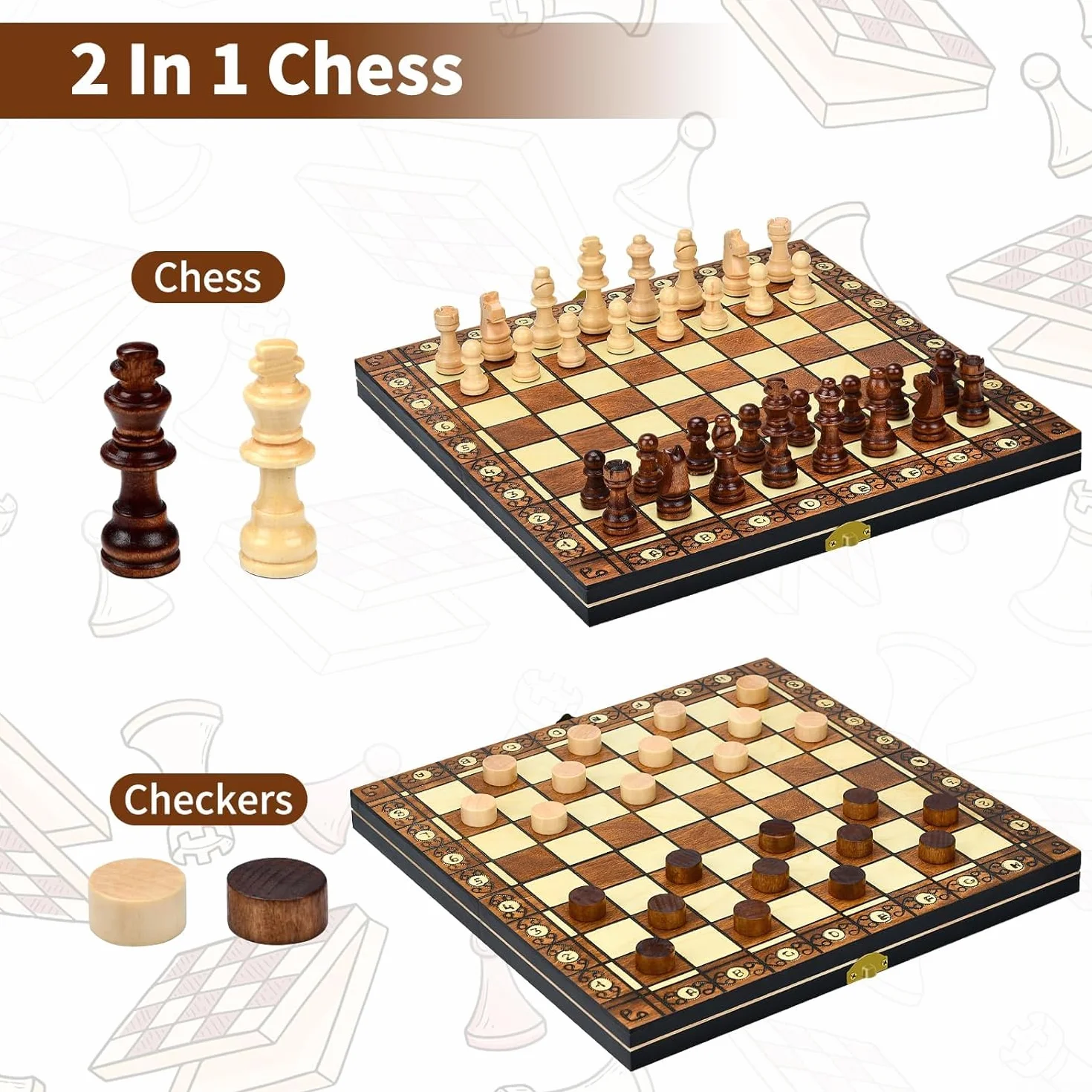 Jeu d'Échecs 2 en 1, Échiquier Magnétique en Bois Pliable avec Rangement, 29x29 cm