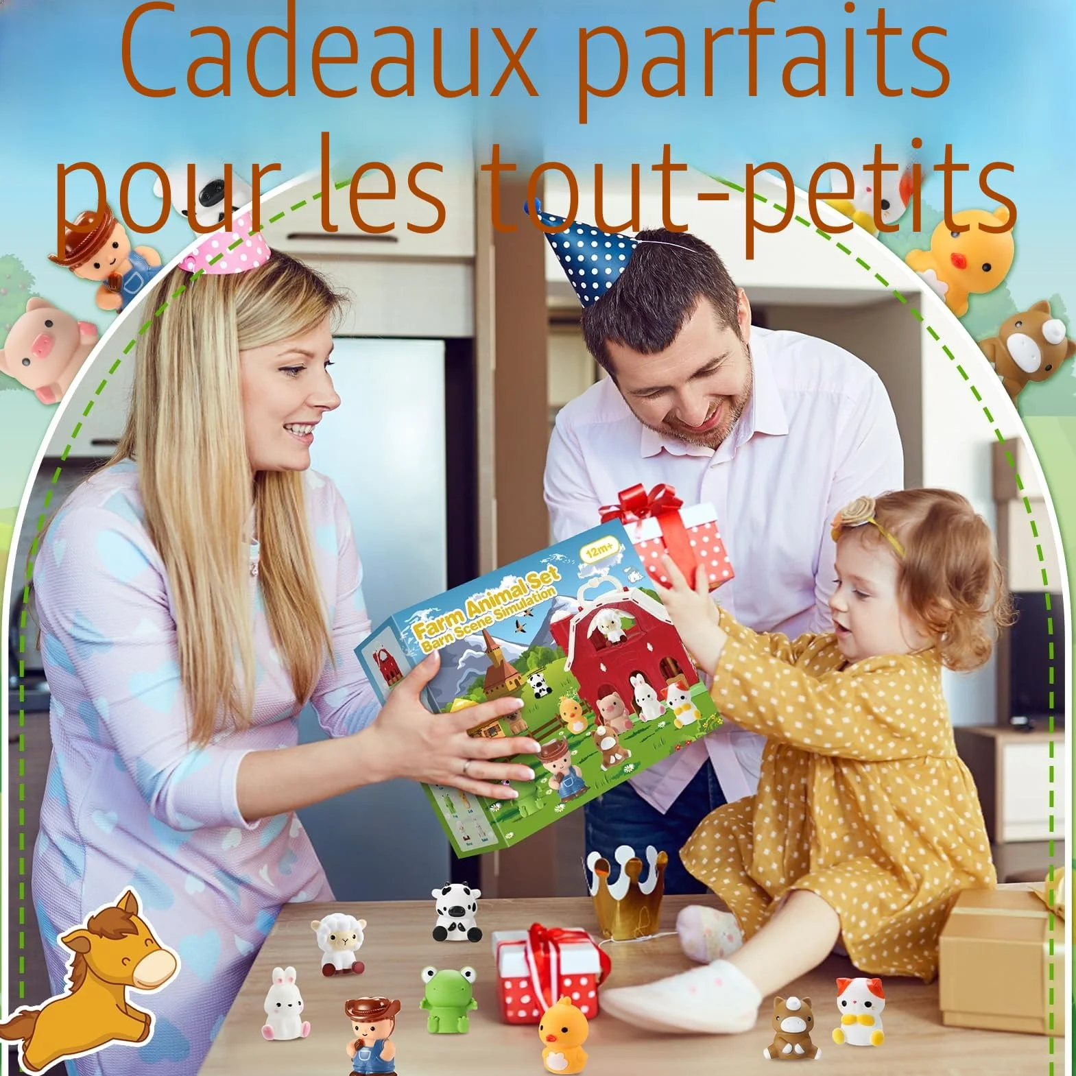 Jouet Ferme Montessori pour Bébé 1-4 Ans, Grange Dépliable avec 9 Animaux & Fermier - Jeux Éducatif Portable