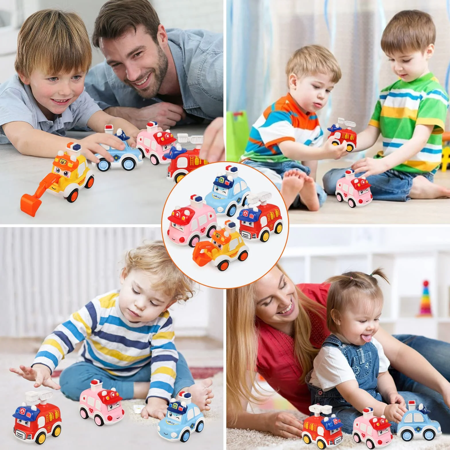 JoyPlus Voiture Bebe 1 An, 4 Pièces Petite Voiture Enfant 2 Ans, Press and Go Véhicules Jouet à Friction pour Enfants